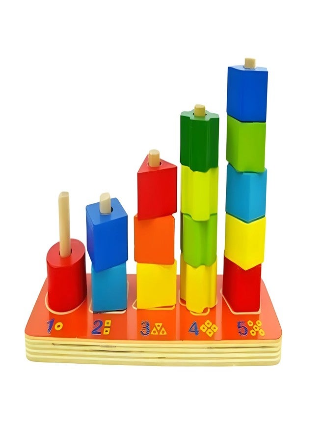 سمونيو لعبة سمونيو الخشبية لتكديس وفرز الأشكال الهندسية، لعبة تعليمية مونتيسوري لتمييز الألوان، متعددة الألوان، 5 أشكال، للأطفال من عمر 3 سنوات فما فوق - Image 1